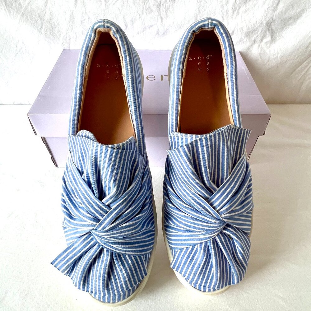 A New Day Mellie Fabric Blue & White Stripe Twist Slip On Sneakers, Size 8 EC! - Picture 6 of 12